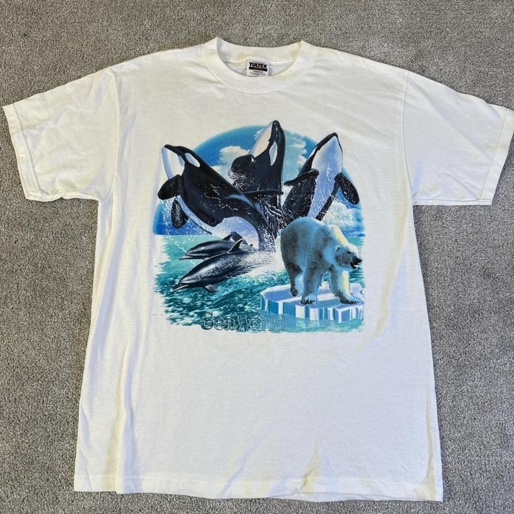 Vintage SeaWorld Killer Whale Dolphin Polar Bear T-Shirt L Tultex